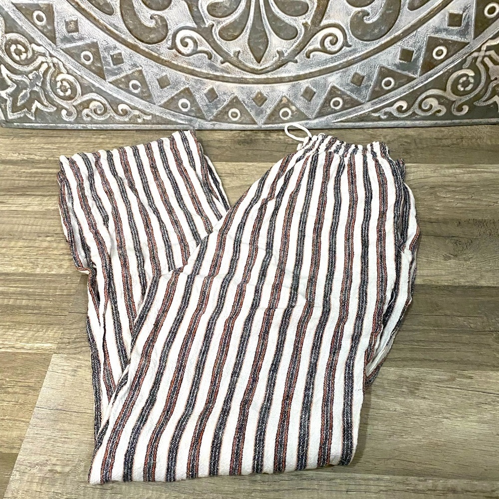 Love Tree High Waist Linen Pants Multi Stripe Size M